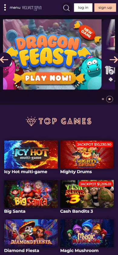 Velvet Spin Casino mobile browser experience on a compatible device